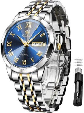 Mens Silver Blue Analog Quartz Numerals Classic Luxury Luminous Waterproof Watch